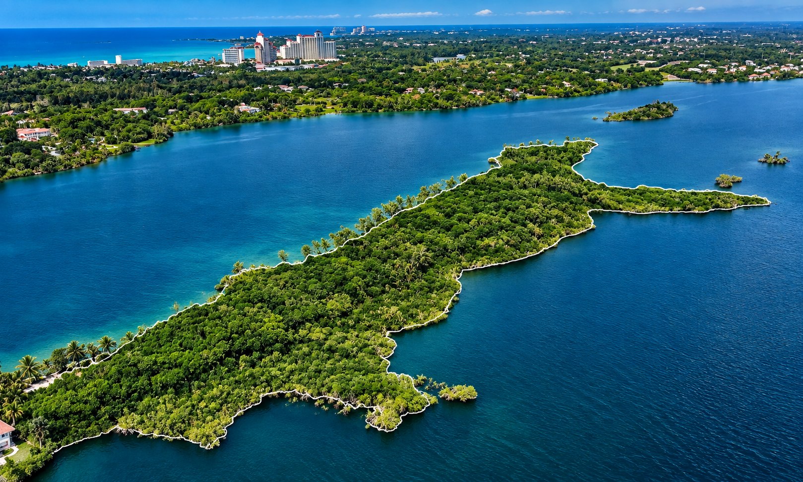 Aerial view of Westridge Peninsula with the peninsula outlined in white